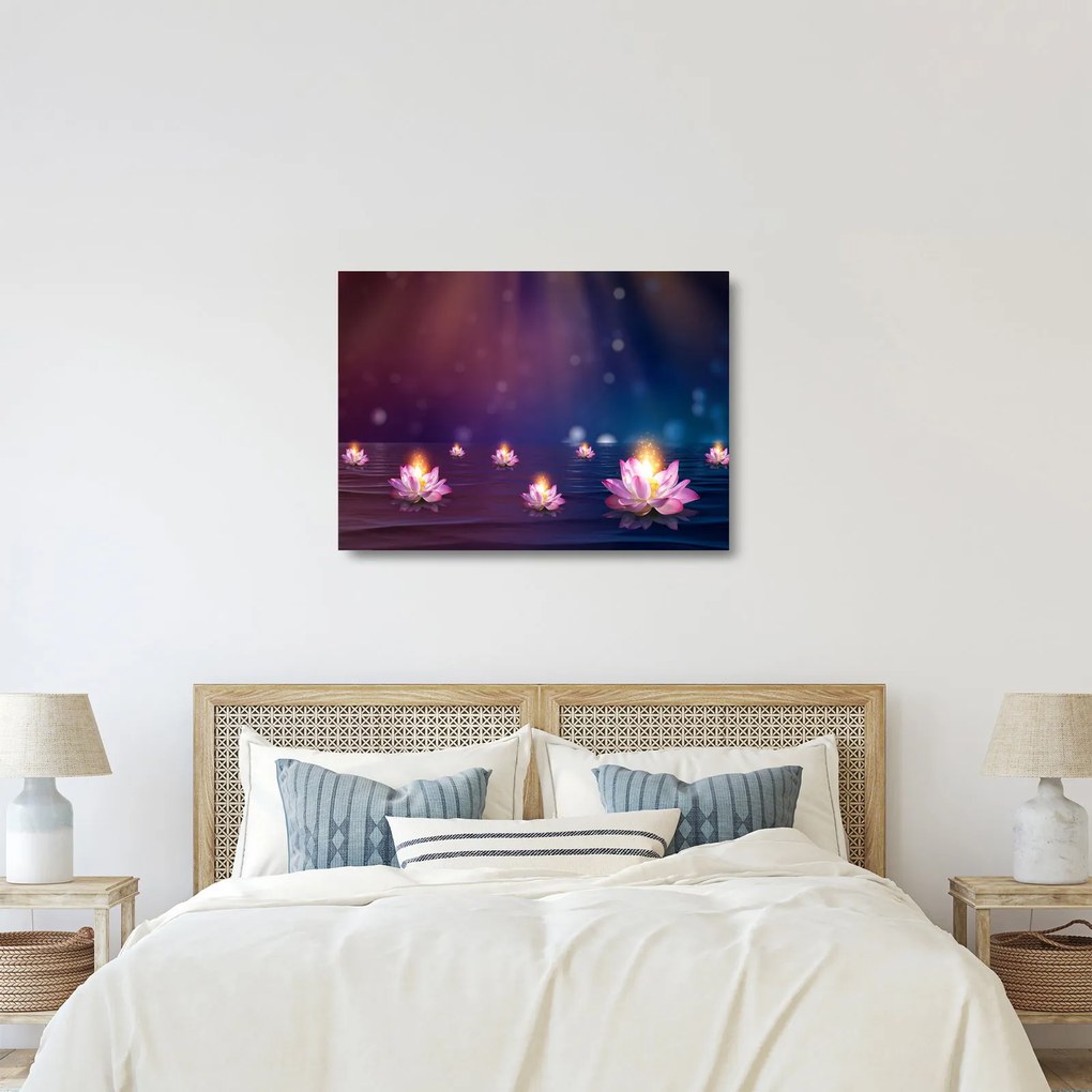 Tablou pe sticlă - Nuferi magici (70x50 cm)