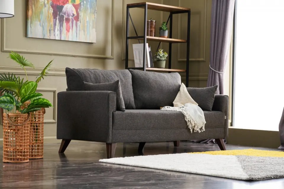 Canapea cu 2 locuri Bella Sofa, Antracit, Poliester