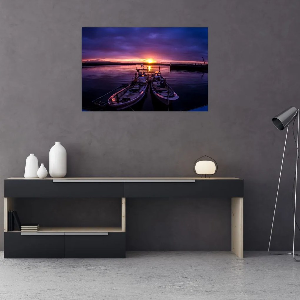 Tablou cu barci pescărești în port (90x60 cm)