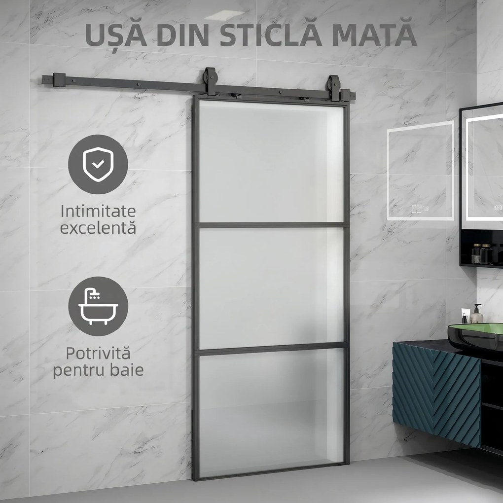 HOMCOM Ușă Glisantă Exterioară pentru Perete 91.4x203.2cm In Sticlă Mată Per Bucătărie | Aosom Romania