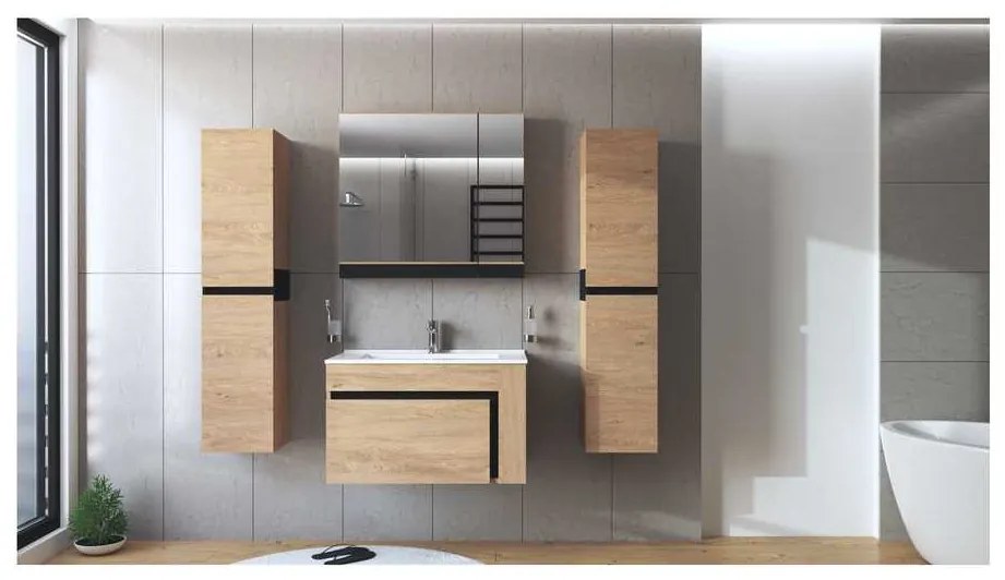 Dulap sub lavoar Stokes 80 cm, stejar auriu