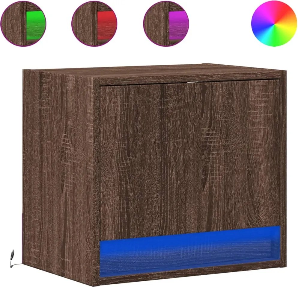 vidaXL Noptiere montate pe perete cu lumini LED, 2 buc., stejar maro