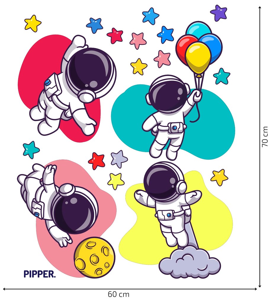 PIPPER. Autocolant de perete „Astronauți colorați” Material: Vinil alb