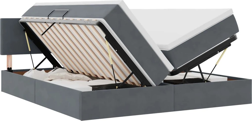 vidaXL Pat cu storage cu saltea cu headboard Gri închis 90 x 200 cm