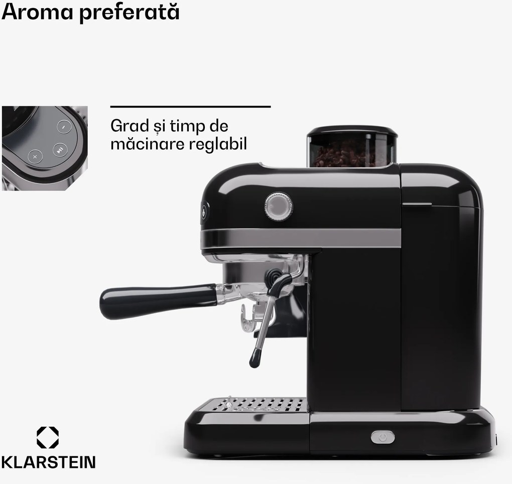 Klarstein Bella Café, aparat espresso, cu râșniță, 1550 W, 20 bar, 1,4 litri
