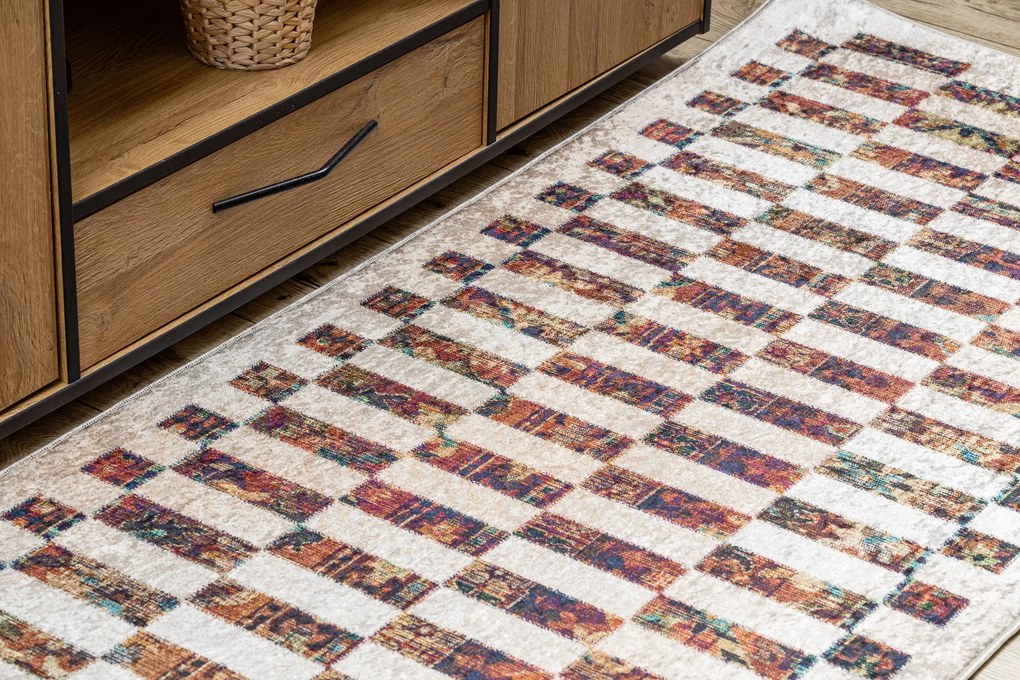 ANDRE 43780 covor lavabil Geometric anti-alunecare - bej / teracotă