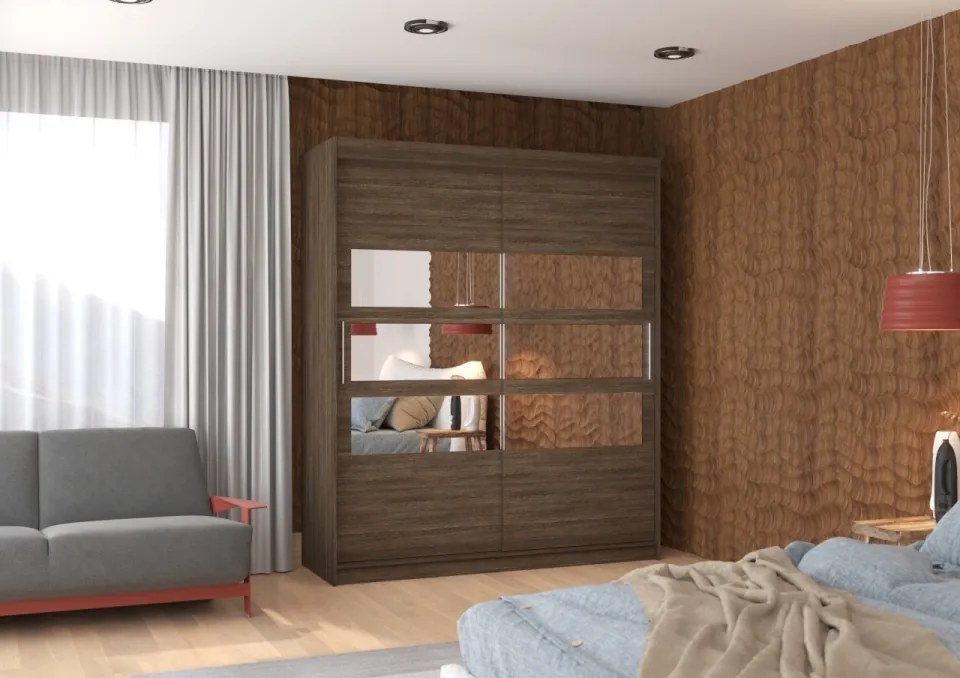 Dulap cu usi glisante si oglinda 180x215 cm, Toledo, ADRK Furniture (Culoare: Alb)