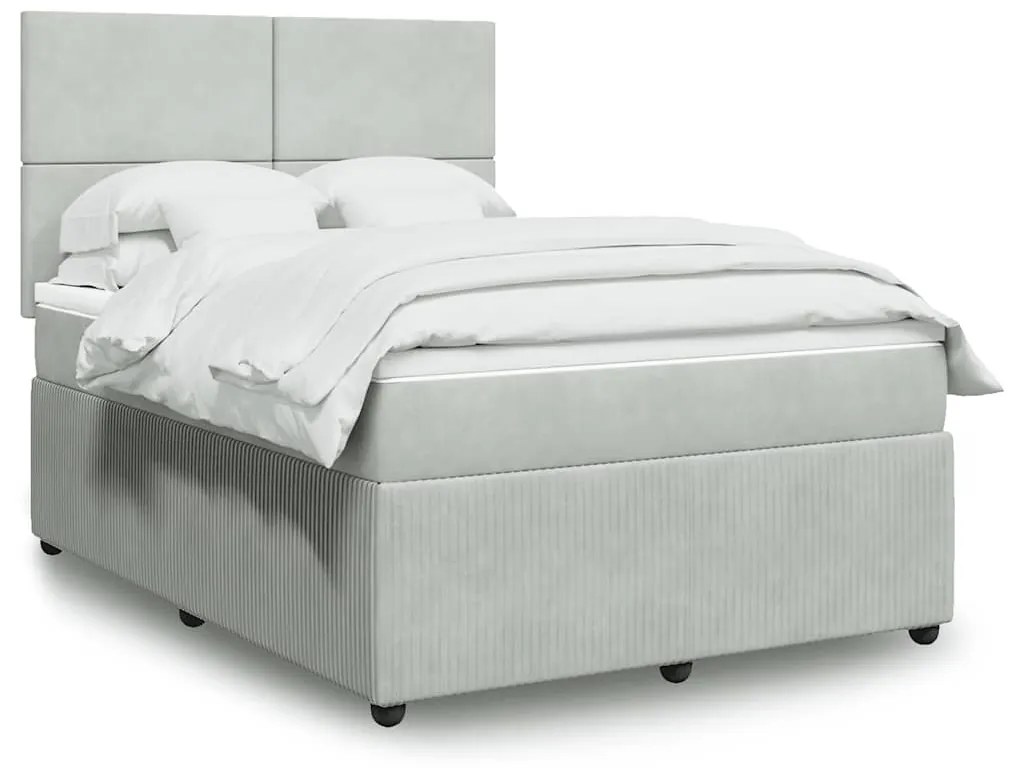 vidaXL Pat box spring cu saltea, gri deschis, 140x200 cm, catifea