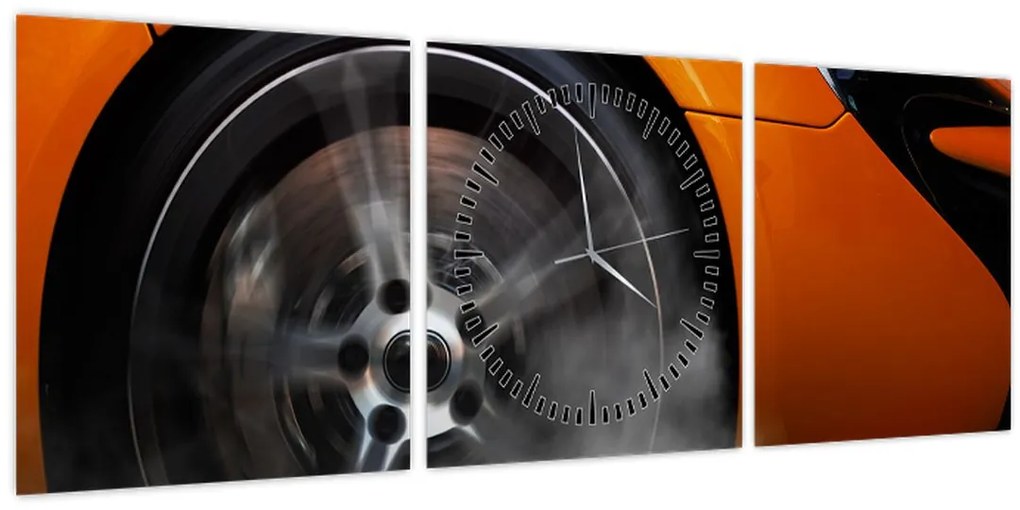 Tablou - Mașină sport portocalie (cu ceas) (90x30 cm)