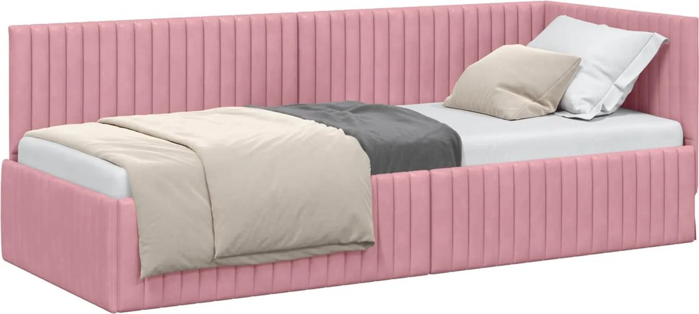 vidaXL Cadru de pat colțar cu headboard Roz 80 cm x 200 cm Catifea
