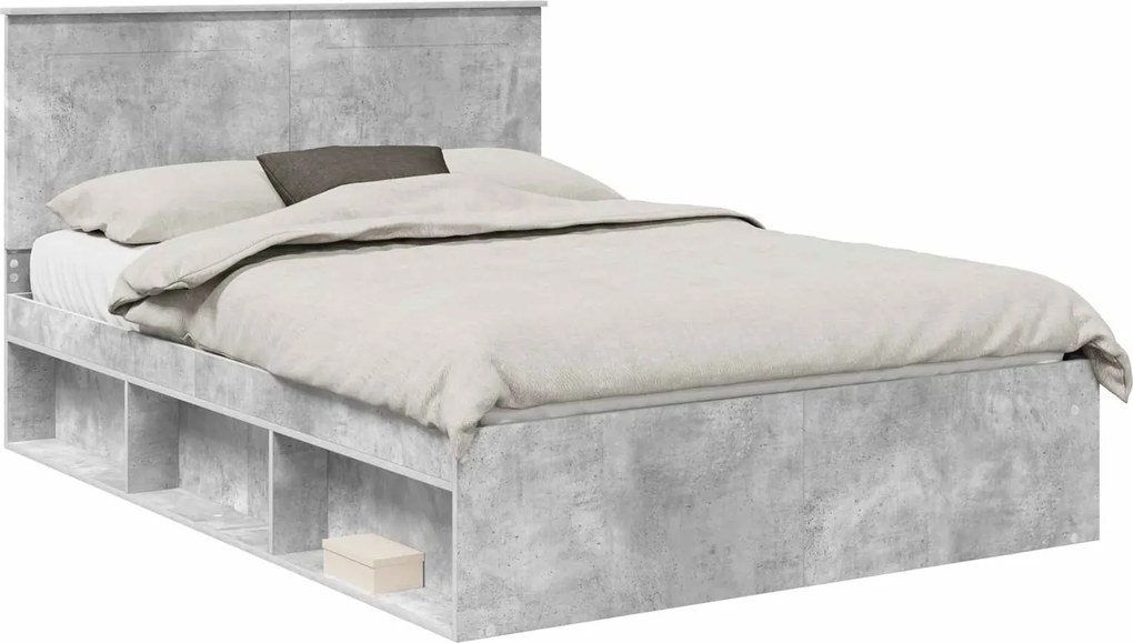 vidaXL Cadru de pat cu headboard Beton 160 x 200 cm Lemn de pin masiv