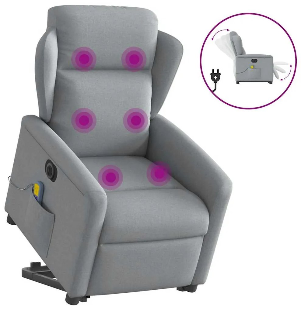 vidaXL Fotoliu electric masaj rabatabil cu ridicare, gri închis textil
