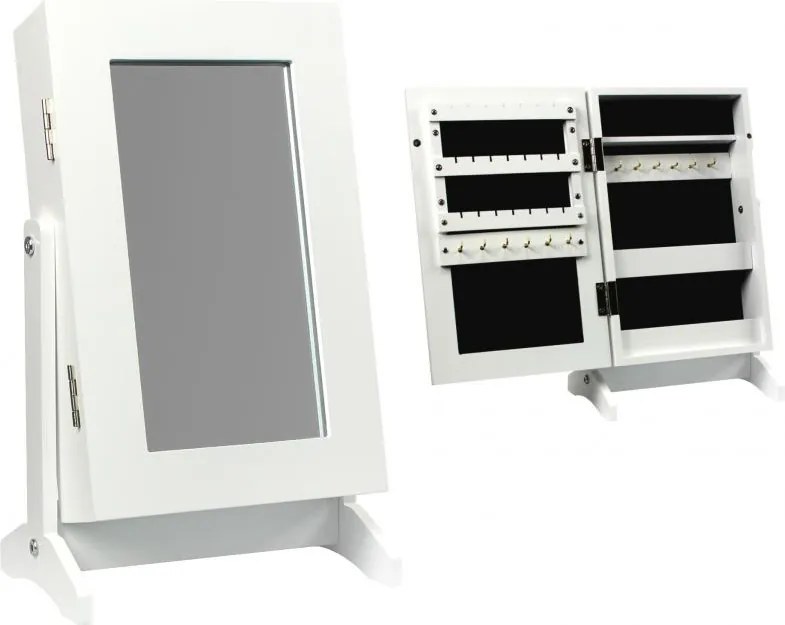 Cutiuță de bijuterii mică albă cu oglindă 21 x 15 x 35 cm