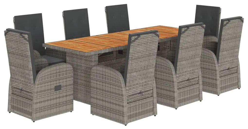 3277611 vidaXL Set mobilier grădină cu perne, 9 piese, gri, poliratan