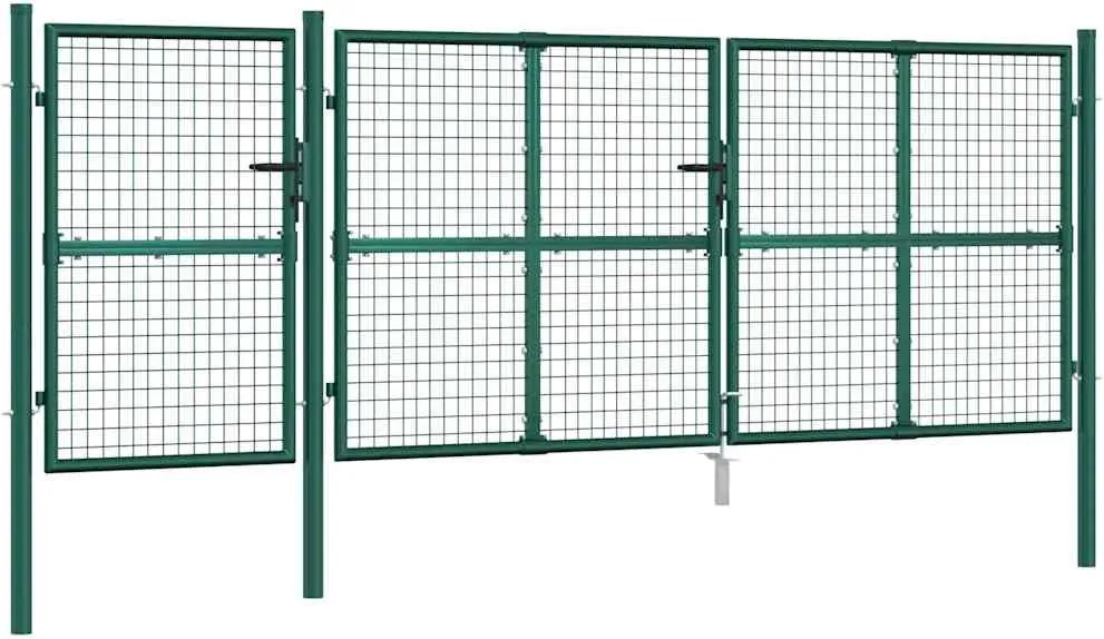 vidaXL Poartă de grădină din plasă, verde, 400x125 cm, oțel galvanizat