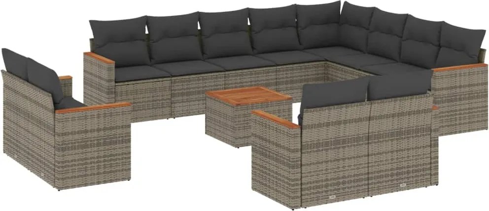 vidaXL Set mobilier de grădină cu perne, 13 piese, gri, poliratan