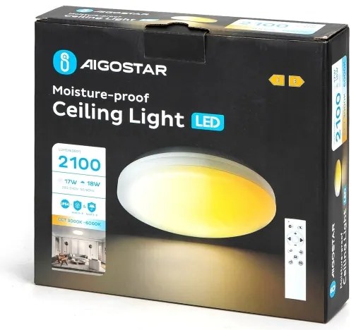 Aigostar - Plafonieră LED pentru baie LED/18W/230V 3000-6000K IP54 + Telecomandă