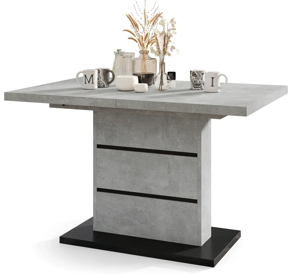 Mazzoni PIANO Beton Deschis Atelier / Negru Mat - MASĂ EXTENSIBILĂ