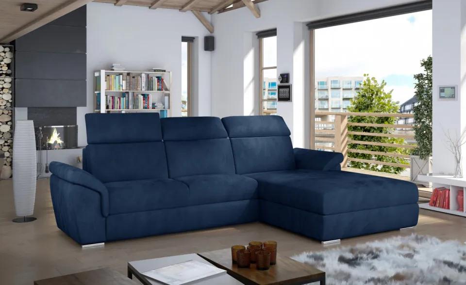 Canapea tapitata, extensibila, cu spatiu pentru depozitare, 272x100x216 cm, Trevisco R01, Eltap (Culoare: Albastru inchis / Kronos 09)