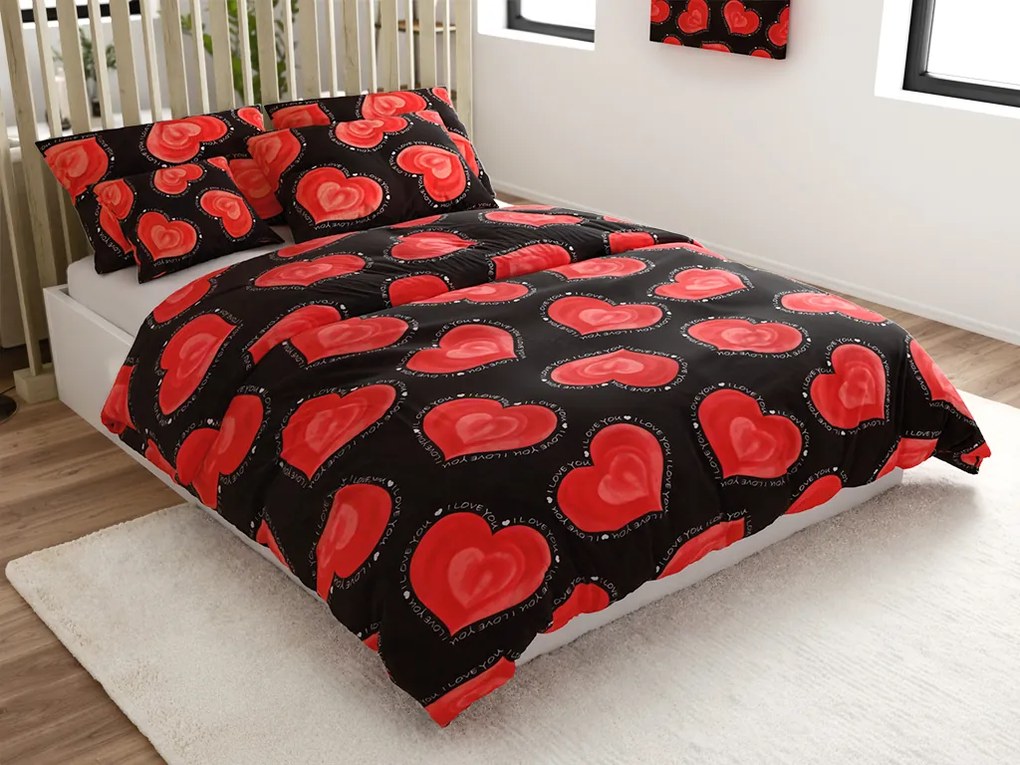Lenjerie de pat din polibumbac pentru 2 paturi VALENTINE, negru Dimensiune lenjerie de pat: 2 buc 70 x 90 cm | 2 buc 140 x 200 cm