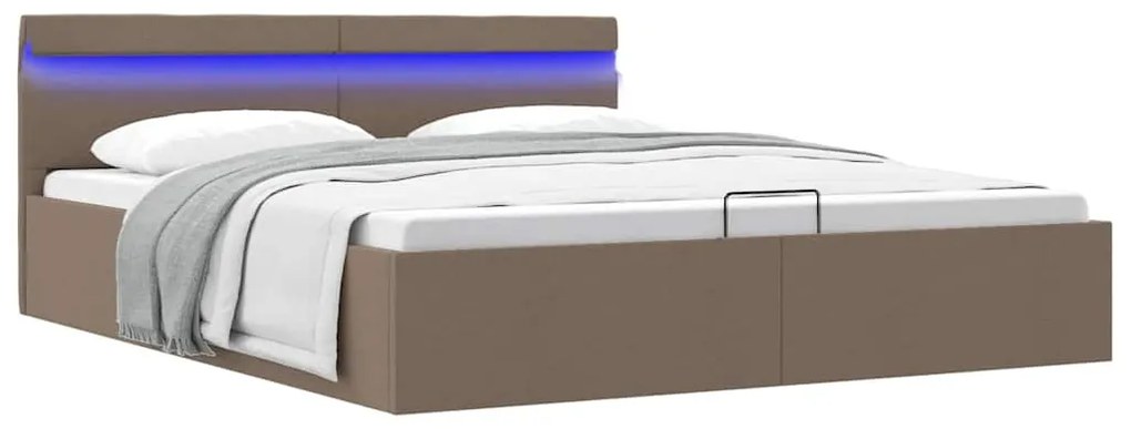 vidaXL Cadru pat hidraulic cu ladă și LED gri taupe 160x200 cm textil