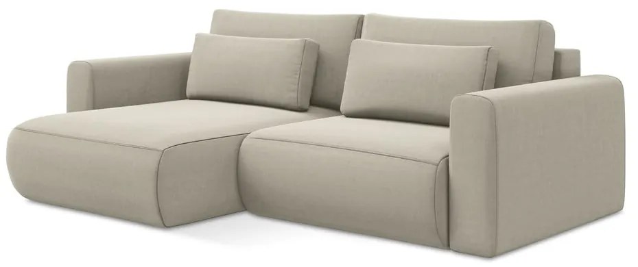 Colțar bej extensibil/cu spațiu de depozitare cu tapițerie din catifea (cu colț pe partea stângă/cu șezlong) Kapua – Makamii