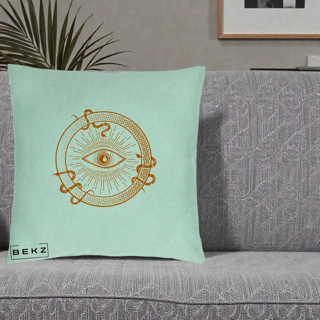 Perna Personalizata Ochiul Providentei Mistic Orange, 40x40 cm, Verde Menta, Husa Detasabila, Perna Inclusa, BEKZ®