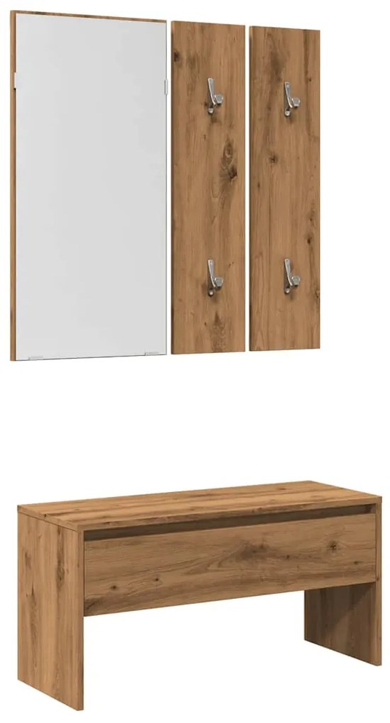 vidaXL Set de mobilier pentru hol din lemn de stejar artizanal