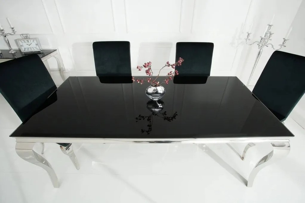 Masa Dining Eleganta, Sticla, Negru, Modern Barock 200cm