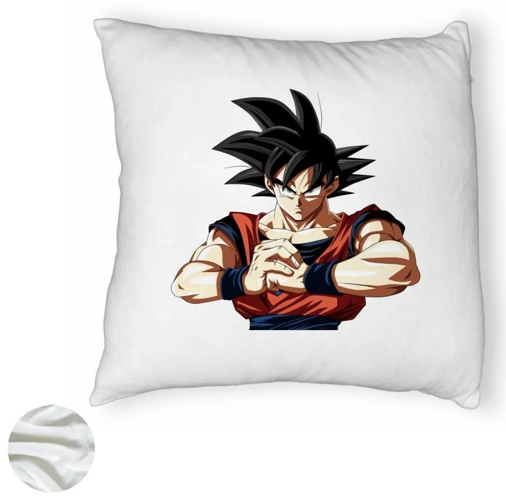 Perna Decorativa Fluffy cu Dragonball Goku 2, 40x40 cm, Alba, Husa Detasabila, Burduf