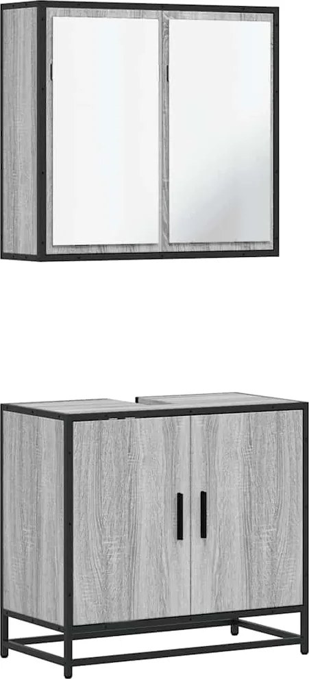 vidaXL Set mobilier de baie, 2 piese, gri sonoma, lemn prelucrat