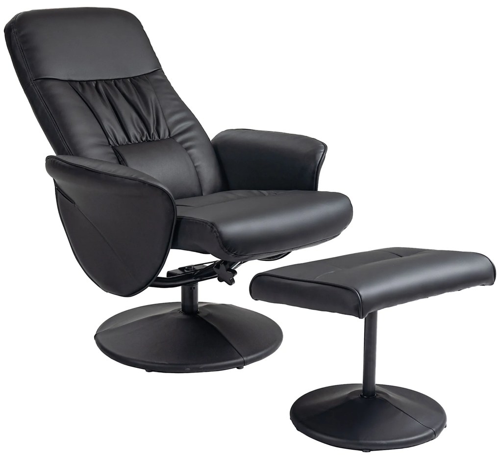 HOMCOM Set de 2 piese Fotoliu cu Taburet Fotoliu de relaxare cu Taburet, reglabil în înălțime, spătar înclinabil, Negru | Aosom Romania
