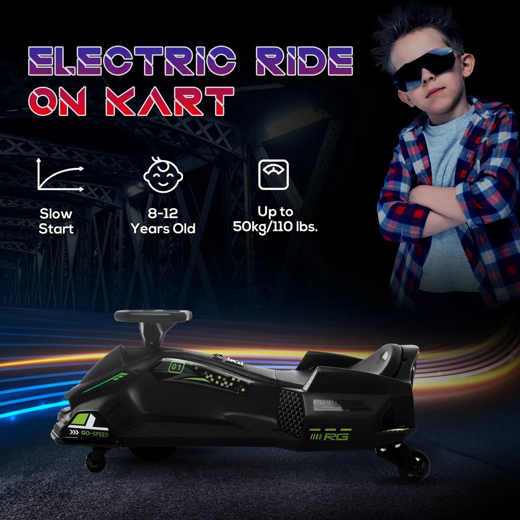 HOMCOM Go-Kart Electric pentru Copii cu Pedale, Pornire Lentă, Lumini, Muzică și Centură, 90x53x99 cm, Negru | Aosom Romania