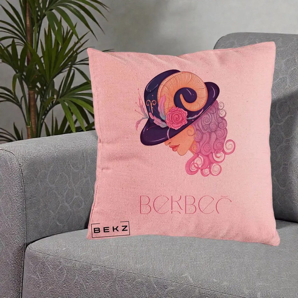 Perna Personalizata Zodie Berbec, 40x40 cm, Roz, Husa Detasabila, Perna Inclusa, BEKZ®