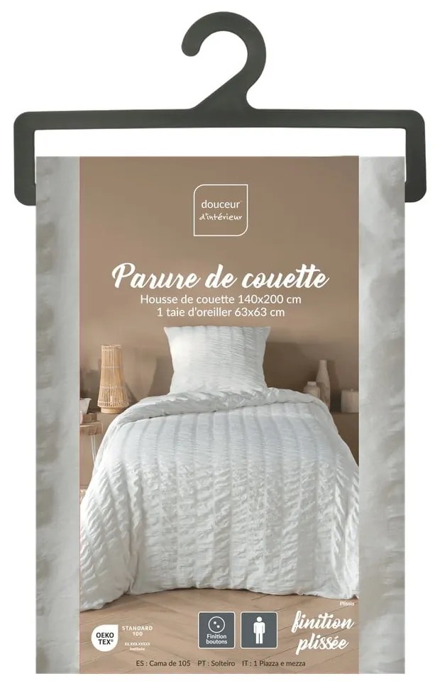 Lenjerie de pat albă din țesătură crep pentru pat de o persoană 140x200 cm Plissia – douceur d'intérieur