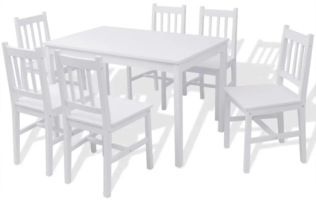 242959 vidaXL Set masă și scaune din lemn de pin, 7 piese, alb