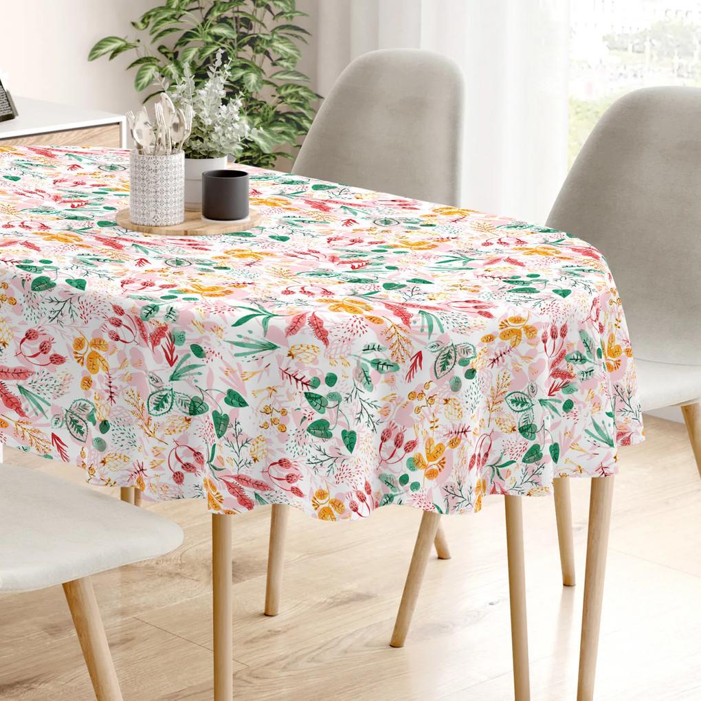 Goldea față de masă decorativă  loneta - frunze colorate - ovală 140 x 280 cm