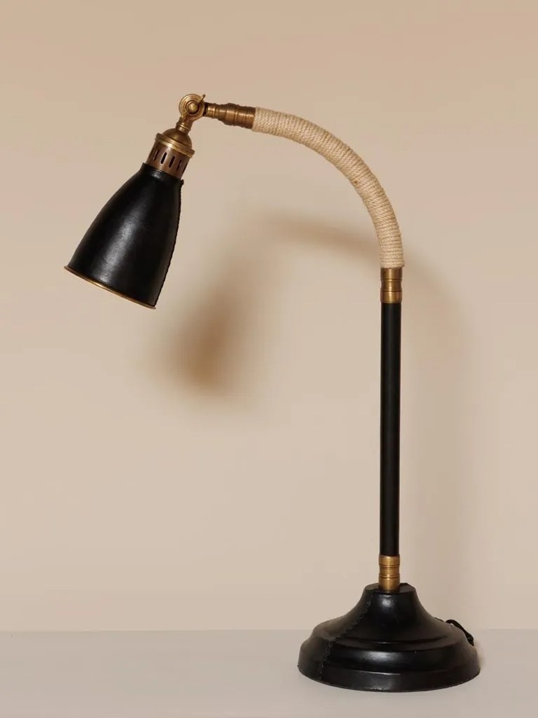 Lampa de masa, cu insertii din piele naturala, Aventura