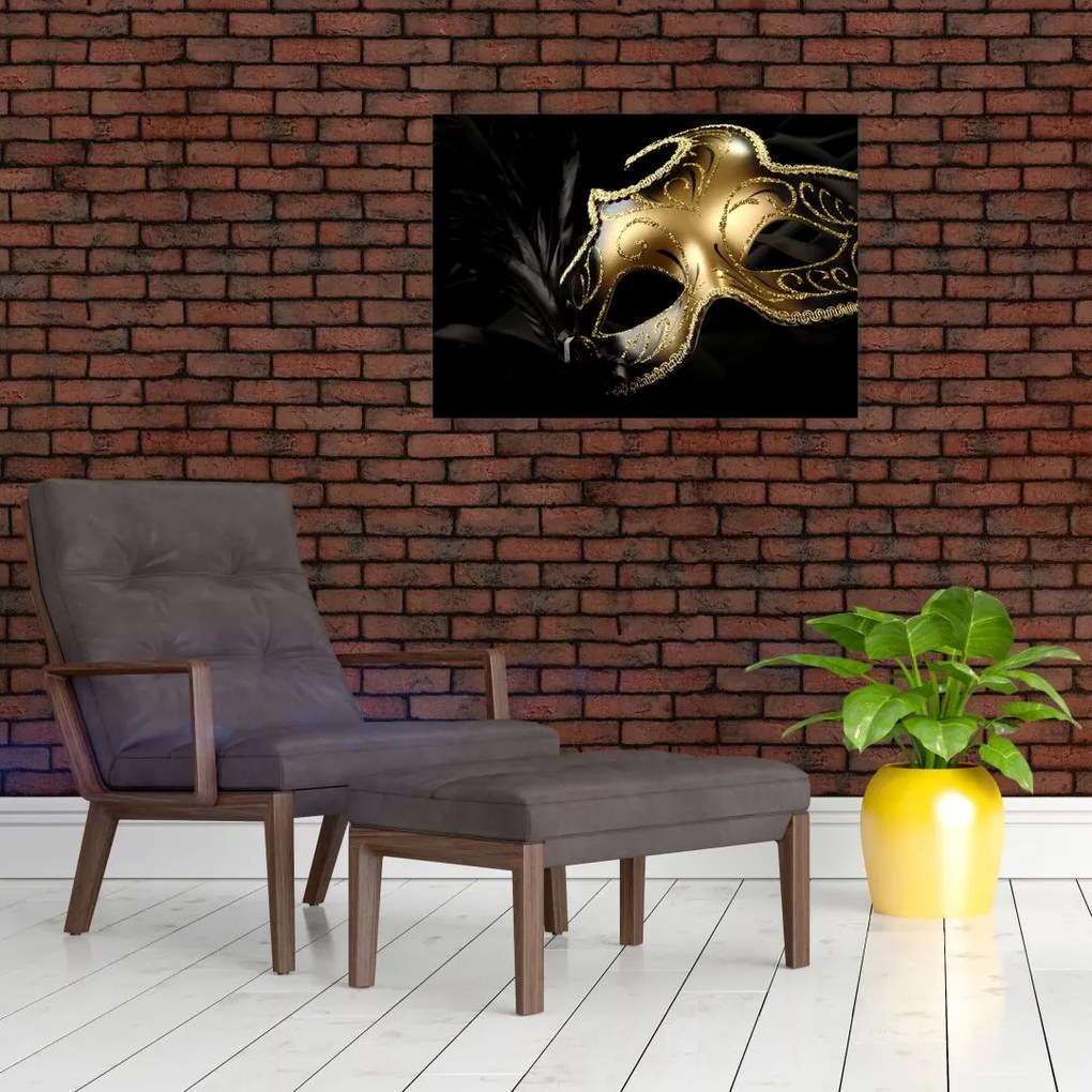 Tablou pe sticlă masca aurie (70x50 cm)
