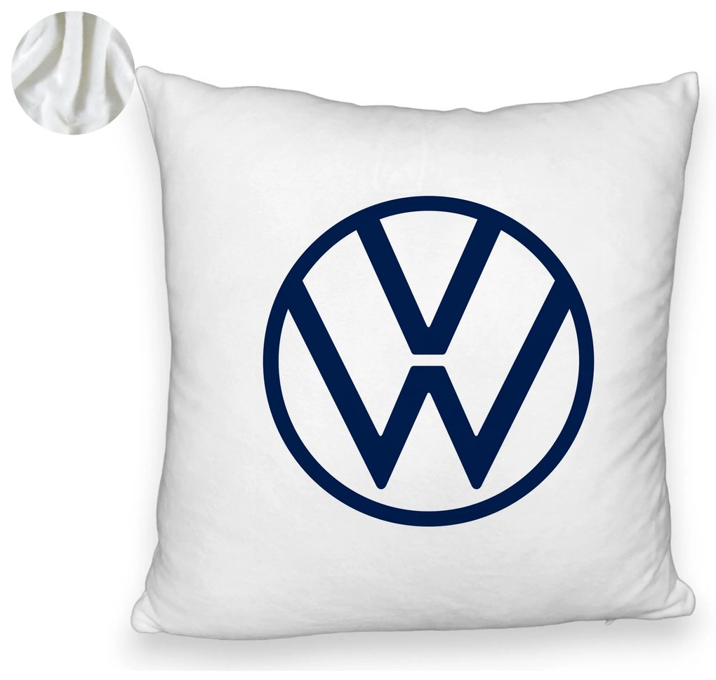 Perna Decorativa Fluffy, Model Volkswagen, 40x40 cm, Alba, Husa Detasabila, Burduf