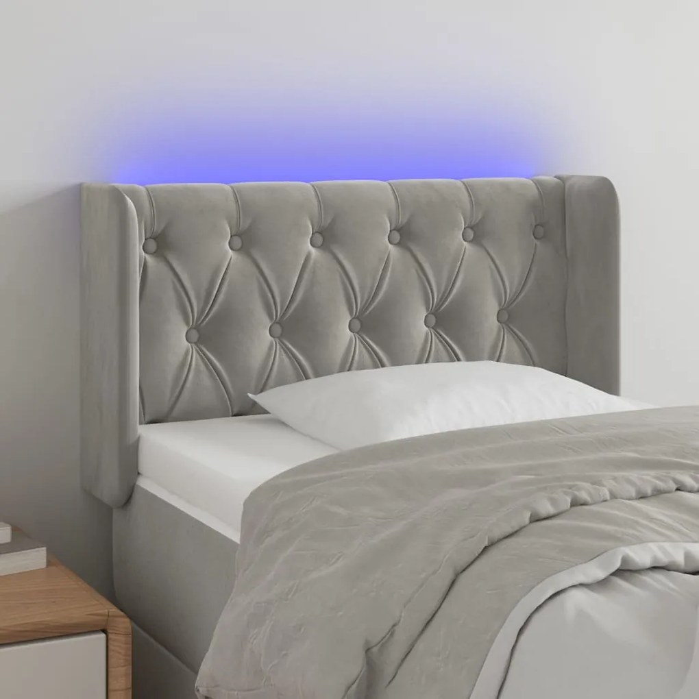 vidaXL Tăblie de pat cu LED, gri deschis, 83x16x78/88 cm, catifea