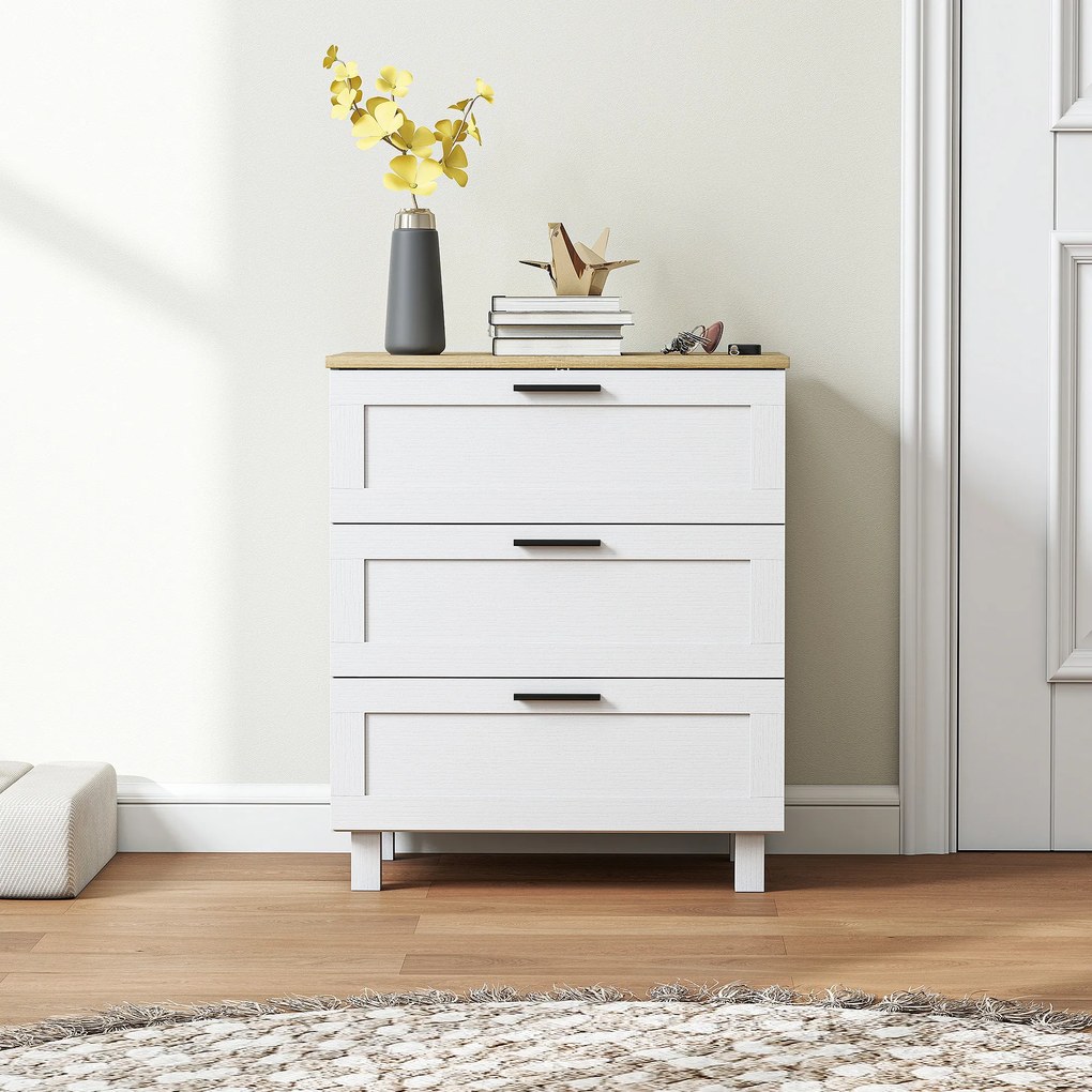 HOMCOM Comodă Modernă cu 3 Sertare 60x38x71 cm Albă și Culoare Lemn | Aosom Romania