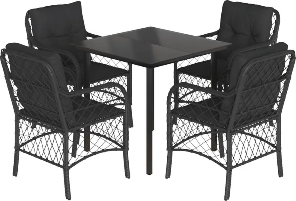 vidaXL Set mobilier de grădină cu perne, 5 piese, negru, poliratan