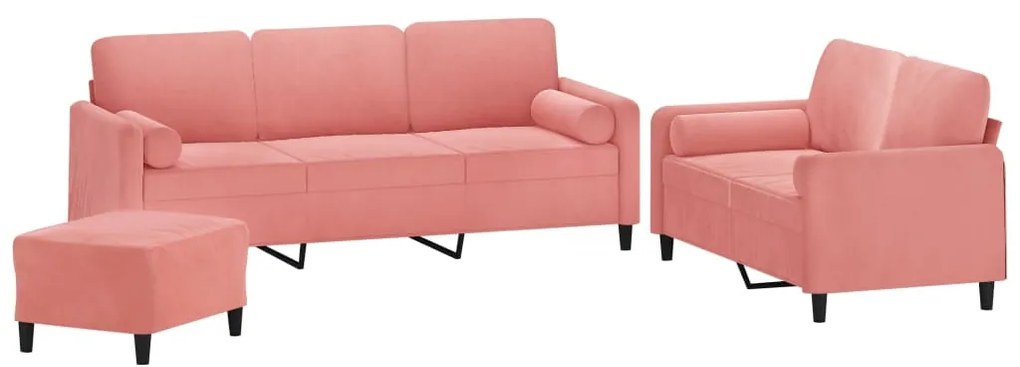 Set canapea, perne perne decorative, 3 piese, roz, catifea Roz, Cu suport de picioare