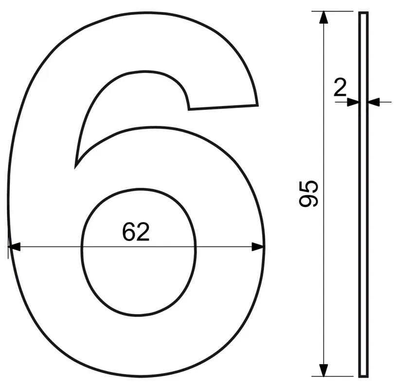 Număr casă 6", RN.95L, oțel inoxidabil"