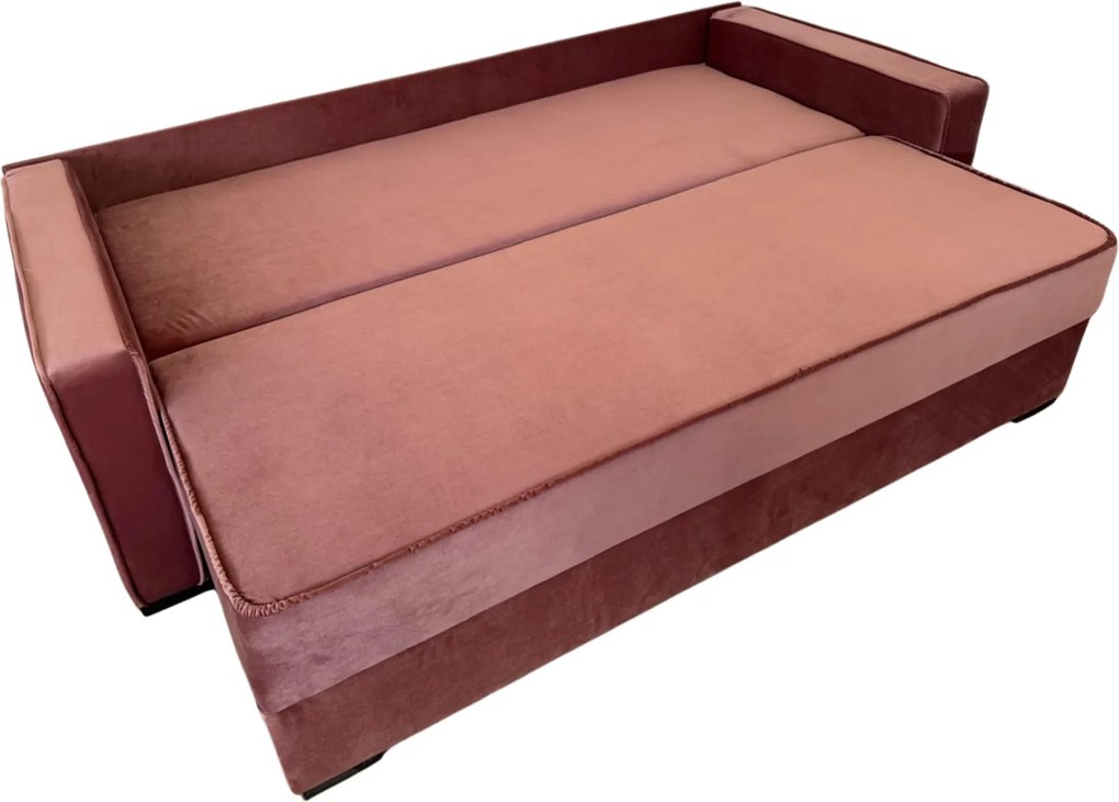 Canapea LARISA extensibila, 3 locuri, cu lada de depozitare, catifea roz, 220x95x85 roz, Catifea