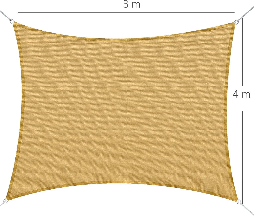 Outsunny Cort Parasolar Dreptunghiular pentru Exterior cu Protecție UV Respirabil cu Frânghii de Fixare, 3x4 m, Bej | Aosom Romania