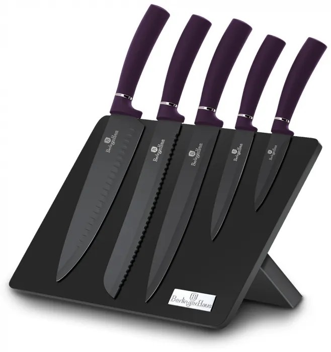 Set de cutite 6 piese cu suport magnetic Purple Berlinger Haus BH 2577