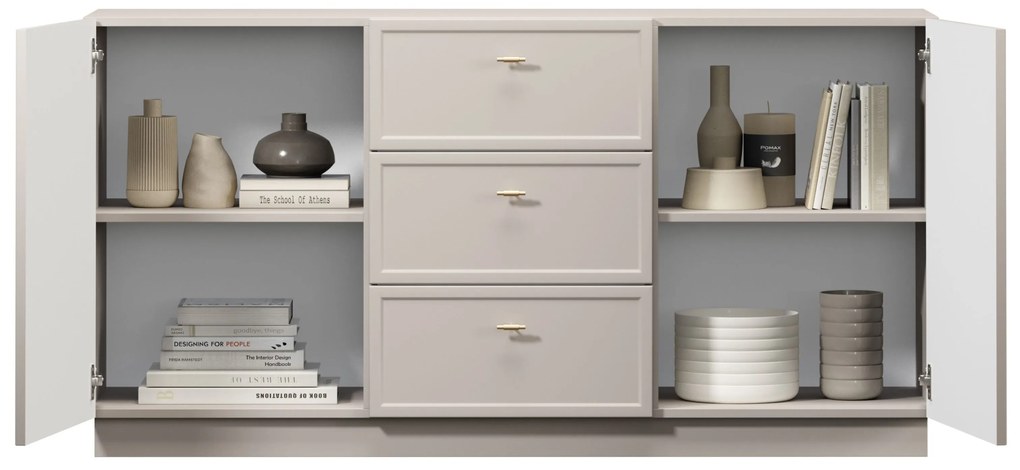 Comodă Lorini 150 cm cu sertare - cașmir / mânere aurii T-bar