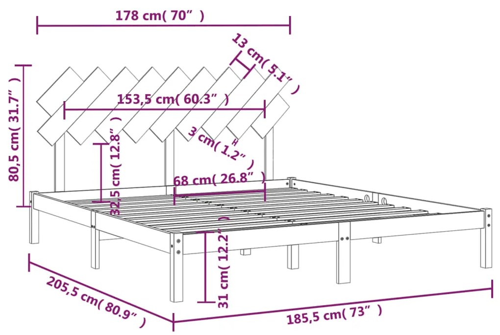 Cadru de pat Super King 6FT, maro miere, 180x200 cm, lemn masiv maro miere, 180 x 200 cm